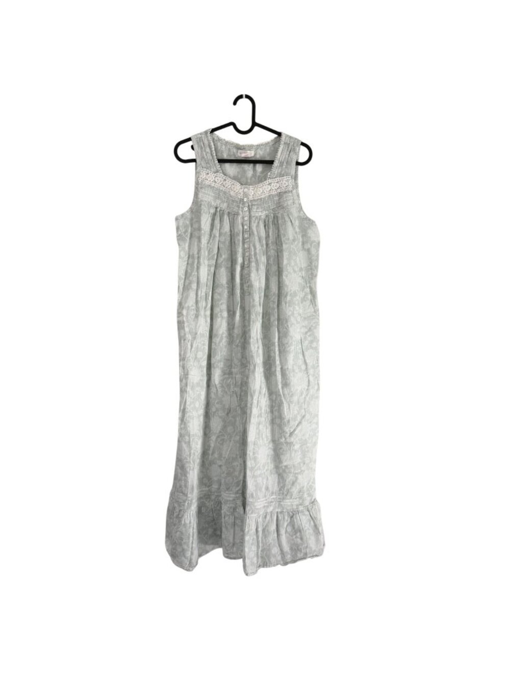 Shabby Chic Mint Green Womens Medium Cottagecore Floral Crochet Trim Nightgown